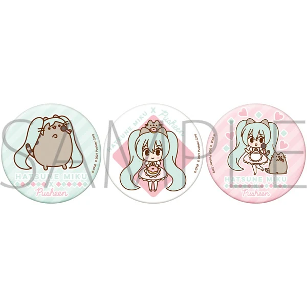 [Vocaloid] Hatsune Miku x Pusheen Collaboration Can Badge Set (3)