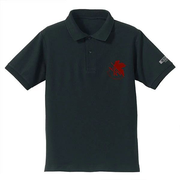 [Evangelion] Polo Shirt w/Embroidery NERV logo Black - T Shirt Size XL