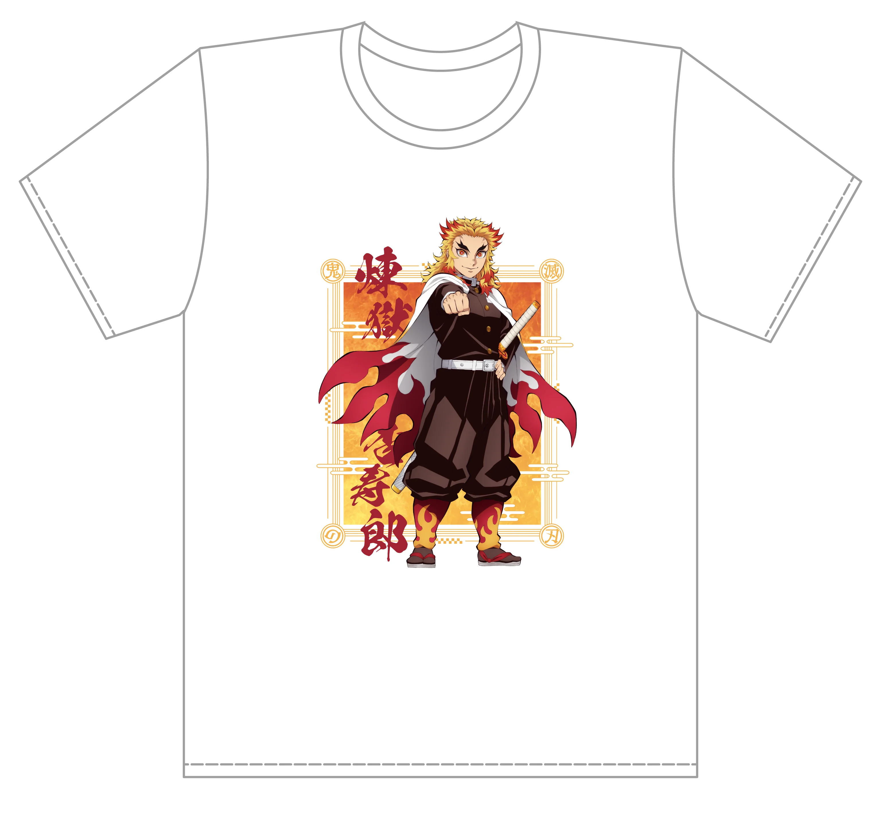 [Demon Slayer: Kimetsu no Yaiba] T-shirt (White / Rengoku)