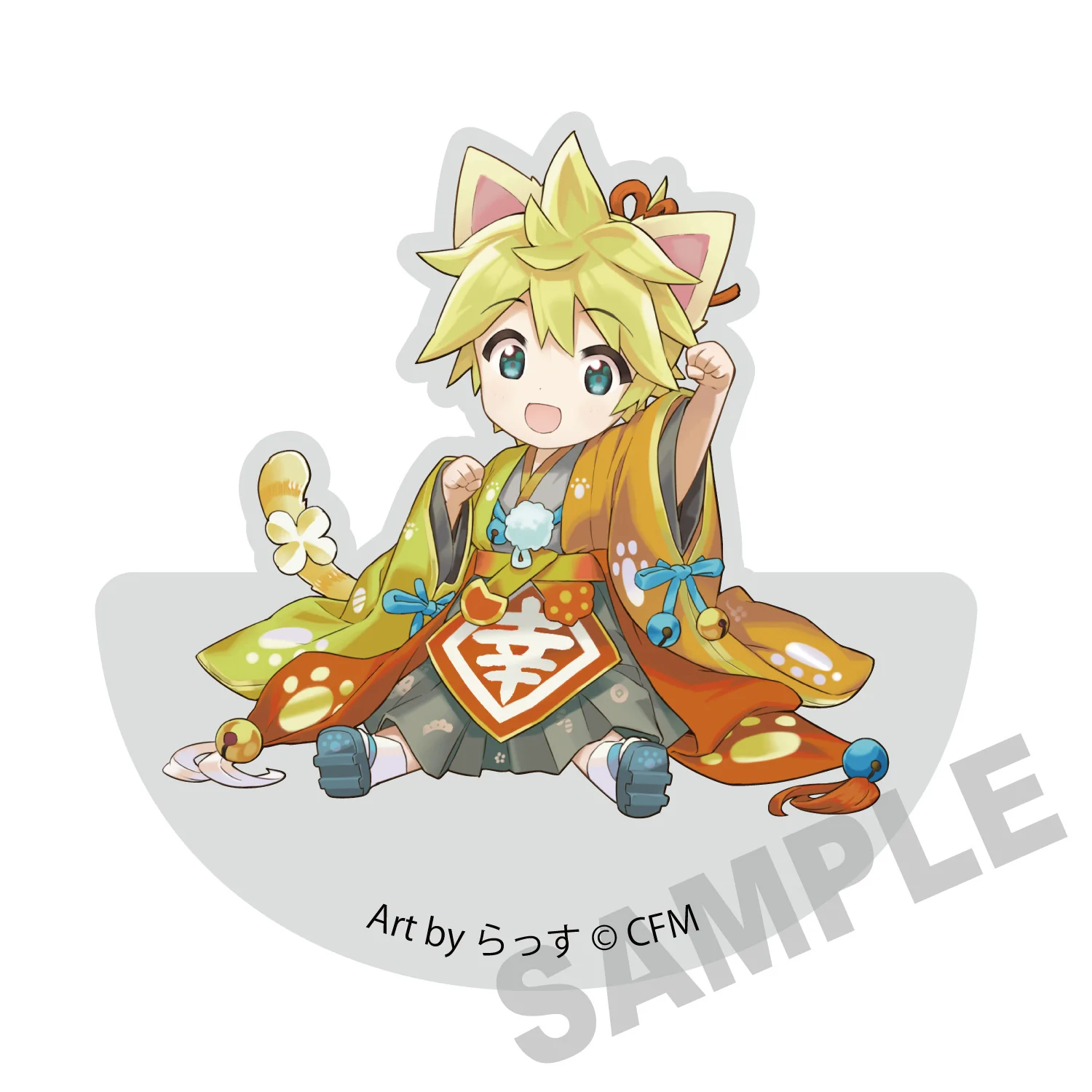 (Goods - Ornament) Hatsune Miku x Lucky Cat Wobbly Acrylic Block Kagamine Len Art by Rassu
