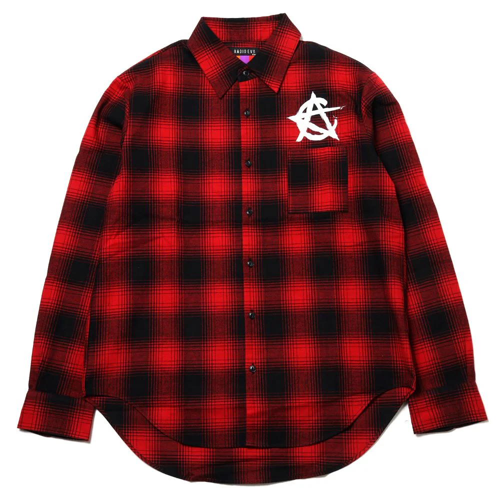 [Evangelion] RADIO EVA CIRCLE EVA FLANNEL CHECK SHIRTS RED - Image 3