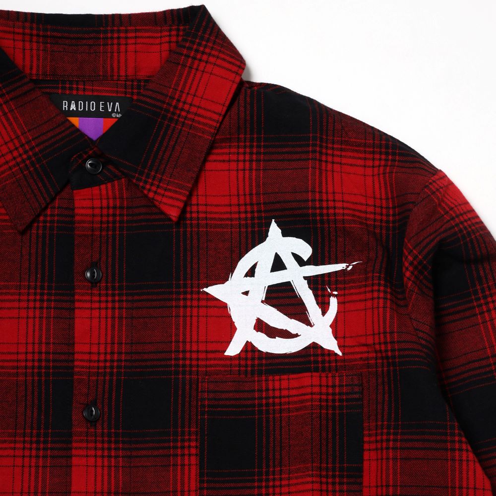 [Evangelion] RADIO EVA CIRCLE EVA FLANNEL CHECK SHIRTS RED - Image 4
